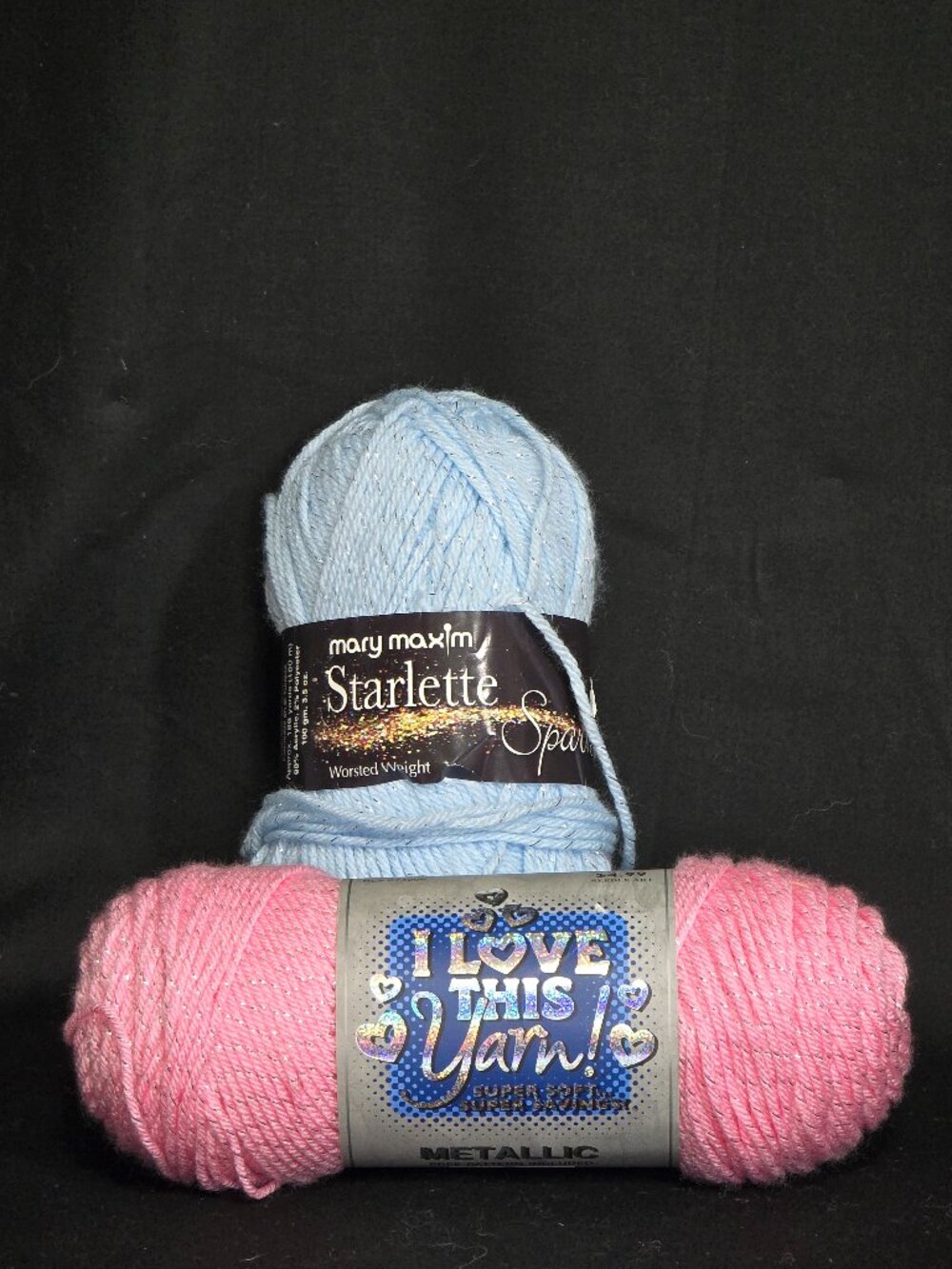 Lot of 2 Shimmer Sparkle Yarn Skeins - Mary Maxim & Hobby Lobby